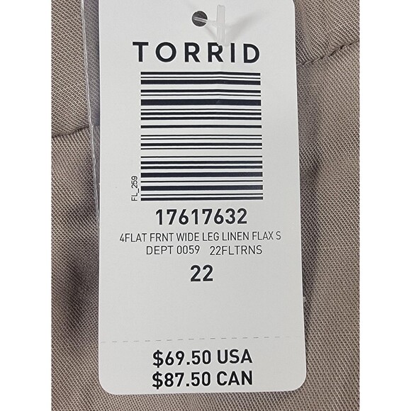 Torrid Pants Womens 22 Short Flax Beige Khaki Wide Leg Linen Lyocell Flat Front - Picture 5 of 14